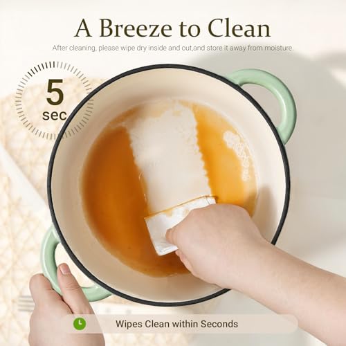 Overmont Enameled Cast Iron Dutch Oven - 5.5QT Pot with Lid Cookbook & Cotton Potholders - Heavy-Duty Cookware for Braising, Stews, Roasting, Bread Baking Verdant