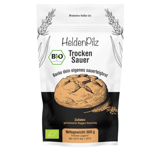 Masa fermentada seca de centeno orgánico, 600 g, masa madre natural hecha de harina integral, perfecta para pan de centeno, pan de masa madre y pan horneado, fácil de aplicar, incluye recetas e