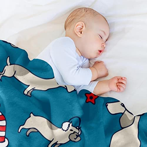 Couverture polaire en microfibre 150x130cm avec bonnet de Noël pour lit et canapé