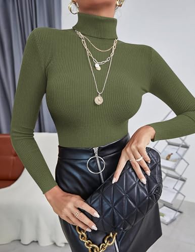 Image of Ekouaer Women's Turtleneck Shirts Ribbed Pullover Sweater Long Sleeves Tops Midweight Thermal Underwear Blouse