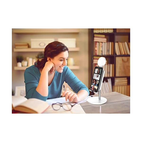 digipower Shine Smartphone-Ständer mit 3" Ringlicht, höhenverstellbare Tisch Handy-Halterung, Multi-Winkel, für Videocalls am Arbeitsplatz und Home Schooling, weiß, DP-WSH-PH3 – Bild 5