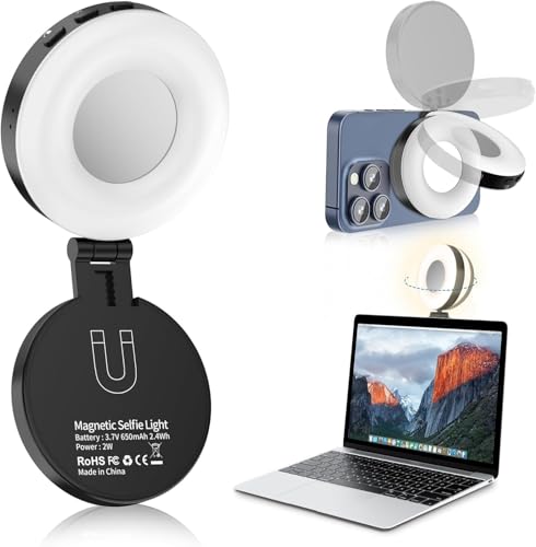 Magnetic Selfie Light Phone Selfie Ring Light Compatible with iPhone Magsafe 3-in-1 Magnetic Beauty Selfie Light for Phones with Mirror for Selfies/Photography/TikTok/Zoom Calls/Video Conference