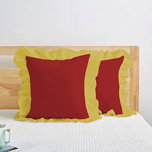 Image of YRM Bedding's Ruffle Beautiful Cushion Cover | Super Soft Elegant Premium Microfiber Frill Cushion Cover Set of 2 (16 inchx16 inch Inches) (Burgundy /Gold)