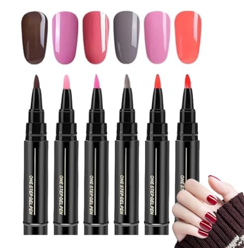 Stylo Vernis À Ongles Gel 6 Couleurs,Crayon Vernis à Ongles, Vernis Stylo Ongles,Verni À Ongles UV,Stylos Nail Art Ongle,Séchage Rapide sans Lampe UV,...
