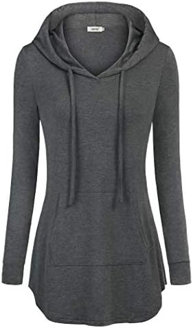 BEPEI Pullover Hoodies for Women Tunic Sweatshirts to Wear with Leggings Long Sleeves Casual Workout Sport Top Pocket Fall and Winter Clothes Crewneck Fashion 2023 Dark Grey XL