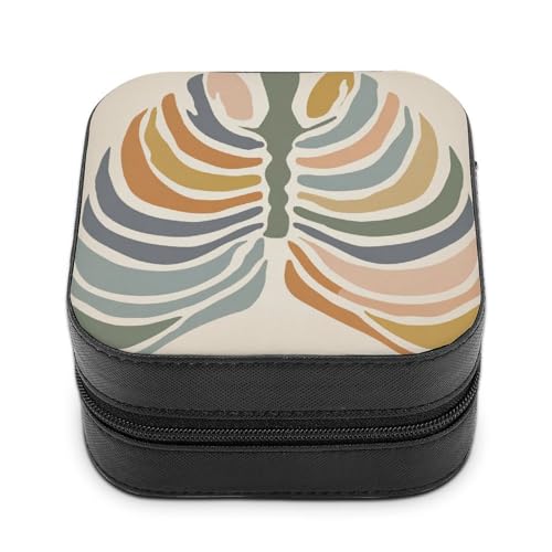 Jubonexis Joyero pequeño con diseño de jaula de costilla, estilo minimalista, portátil, de piel sintética, mini expositor, caja de almacenamiento de almacenamiento, estuche de viaje para mujer