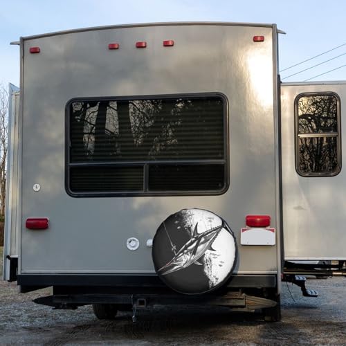 Image of Fishing Black Spare Tire Cover Dust-Proof Wheel Tire Cover Fit Trailer, RV, SUV and Many Vehicle 14 Inch
