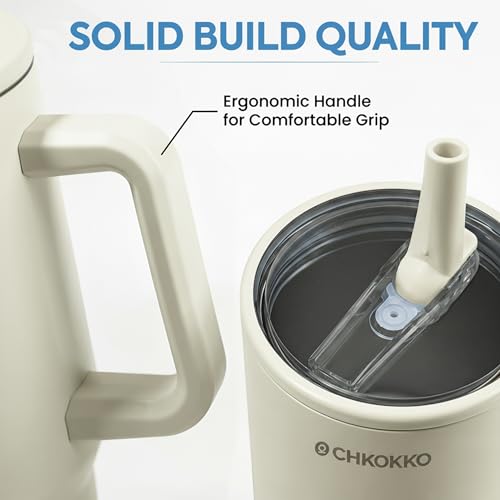 Image of CHKOKKO Stainless Steel Tumbler with Straw & Side Handle 1200ML Leak-Proof Travel Mug | Hot and Cold Double Insulated 1.2L Premium Water Bottle for Travel Gym & Office Use