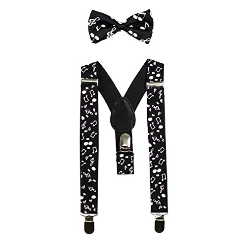 Baby Suspenders and Bow Tie Set (Elastic Adjustable-Fits Baby to Toddler) (Musical Notes)