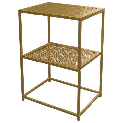 Yusong Narrow End Table, Small Gold Side Table For Small Spaces, Standing Metal Shelf, Night Stand Bedside Table For Bedroom, Sofa Couch Tables For Living Room, Gold #TOP7