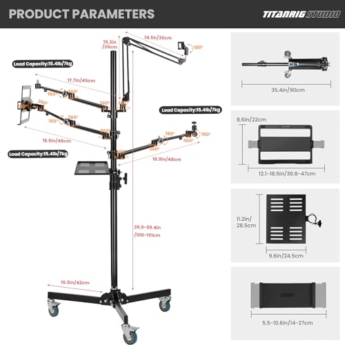 Image of TARION 5-in-1 Live Streaming Floor Stand with Wheels 61 inch Titanrig Studio
