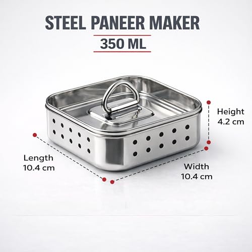Image of Paneer Maker for Home Use | Stainless Steel Paneer Maker Steel with Drain System | Paneer Maker Mould Press, Paneer Press & Tofu Press | Durable Reusable Paneer Strainer Kitchen Tool (350 ml)