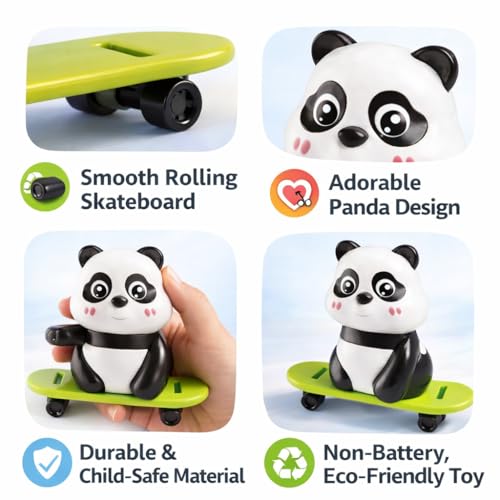 Image of Panda Wind Up Toy with Skateboard | Cute Wobbling Panda Toy | Roly Poly Toys for Babies | Infant Interactive & Educational Toys for Toddlers 1-3 Years | Home Decor & Gift (Skating Panda)