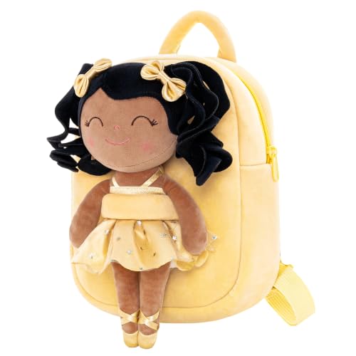 Gloveleya Toddler Backpack Baby Ballerina Girl Gifts Plush Curly Hair Ballet Backpack - Black Blonde 9 inches