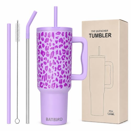 Image of Stainless Steel 1200 ml Vacuum Tumbler with Lid & Straw - Double‑Wall Insulated Cup for Travel, Gym & Office - Keeps Beverages Hot or Cold - 1.2 L Capacity (Purple Leopard)