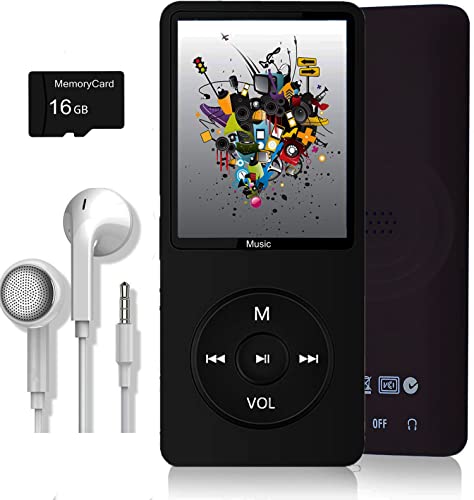 MP3 Player, Music Player with 16GB Micro SD Card, Build-in Speaker/Photo/Video Play/FM Radio/Voice Recorder/E-Book Reader, Supports up to 128GB