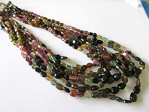 LKBEADS Wielowarstwowy naszyjnik turmalinowy, zielone różowe turmalinowe gładkie owalne koraliki, każdy od 5 mm do 9 mm, 7 pasm 40 cm