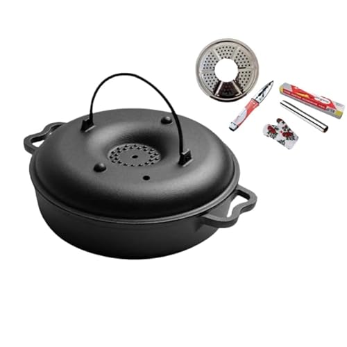 VEKAZ焼き芋器多機能鋳鉄鍋、焼き芋鍋、石焼鍋、ホーロー石焼きいも器、ガスコンロIH対応、速い熱伝導、防錆、家庭用および業務用・焼きタロイモ・焼きジャガイモ・焼き栗・焼きトウモロコシ・手羽先など (鍋 + スタンド + クリップ + 手袋 + アルミホイ