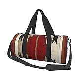 Round Sports Gym Bag,Tribal Native American Red Hue Print Handbag Yoga Bag Shoulder Tote Weekend Bag Travel Holdall Luggage Duffel Bag for Men Women