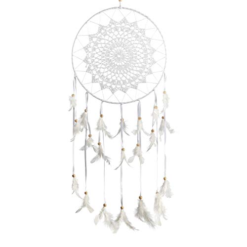 Caught Dreams Dream Catcher ~ Handmade All White Crochet Dreamcatcher 10 inch Crochet Diameter x 23 inch Long Feathers!