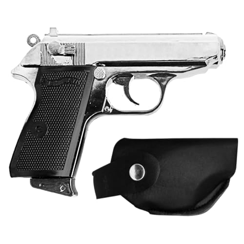 Image of 508 Lighter with Safety Lock Heavy Metal Made Silver Color Gun Shape Gas Lighter with PU Holster | Dummy Gun Jet Flame Butane Refillable Lighter