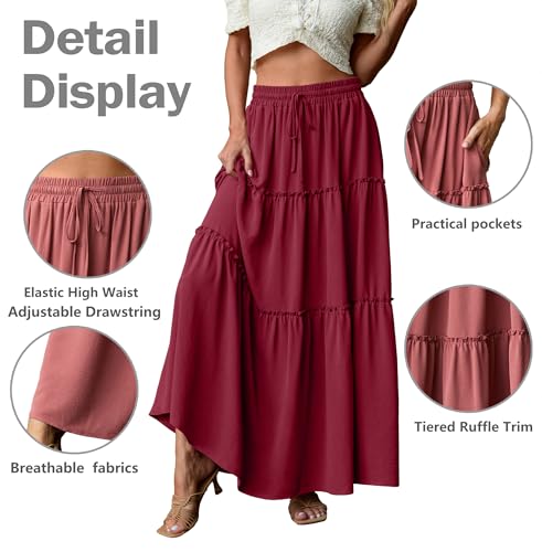 Image of Lepunuo Womens Casual Boho High Waisted Flowy Maxi Skirts Tiered Floral Long Skirts with Pockets for Summer Beach Vacation