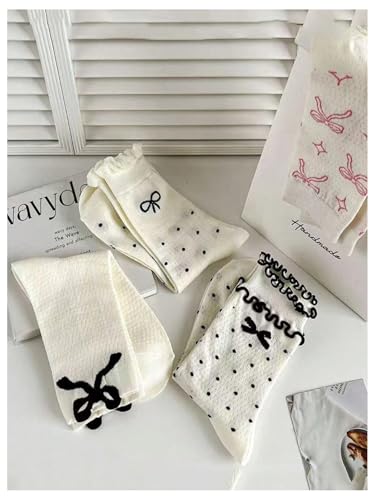 GORGLITTER Women's Ruffle Bow 4 Pairs Frilly Ankle Socks - Soft Breathable Cotton Cute Knitted Crew Socks2