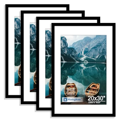 Hongkee 20x30 Frame Set of 4, 20 x 30 Black Wood Style(Mat 16x24)