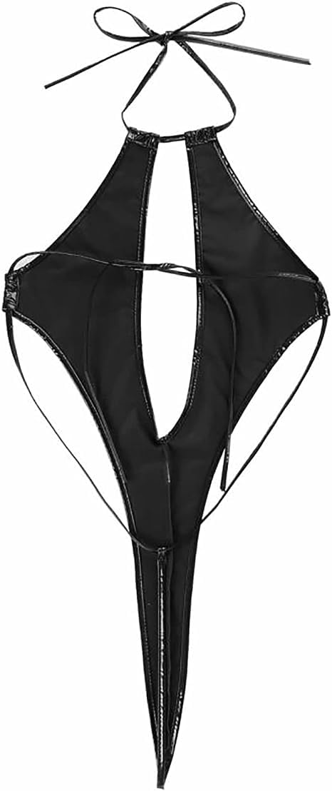 DADDY COME Women's Metallic Wet Look Halter Monokini Swimsuit-picture-16