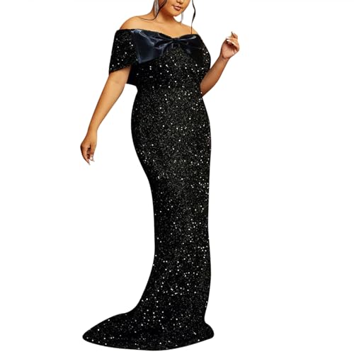 Women's Sexy Off Shoulder Short Sleeve Sequin Floor Length Bodycon Cocktail Evening Gown Party Maxi Dress2
