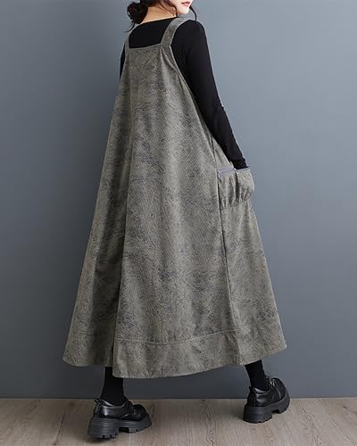 Image of ellazhu Women's Dress Coat Strap Shoulder Zipper Two Side Pockets Flowy Hem Solid Color Loose Oversize GZ279