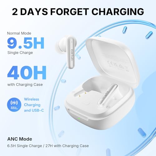Image of EarFun Air Pro 4i Noise Cancelling Wireless Earbuds, 2025 VGP Award, Hi-Res Sound with LDAC, 6 Mics AI ENC Clear Call, 40H Playtime, Multipoint Connection, Bluetooth 5.4, Wireless Charging, White