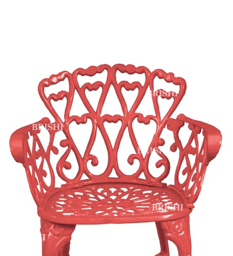 Image of BRISHI Cast Aluminium Garden Patio Seating Chair and Table Set for Balcony Outdoor Furniture with 1 Table and 2 Chair Set (Red)