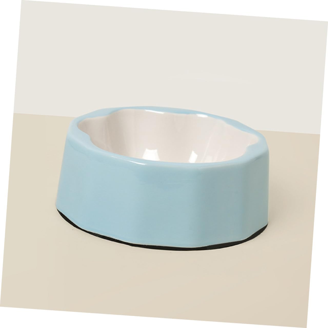 Kisangel Ceramic Pet Bowl with Tilted Design, Blue Small Dog and Cat Feeder Bowl, Slanted Pet Food Dish with Cute Animal Paw Prints for Indoor Feeding