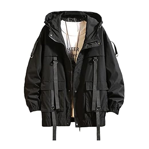 Nutriangee Mens Hip Hop Streetwear Windbreaker Jacket Lightweight Hooded Casual Outdoor Bomber with Ribbons Coat 01 Black Medium