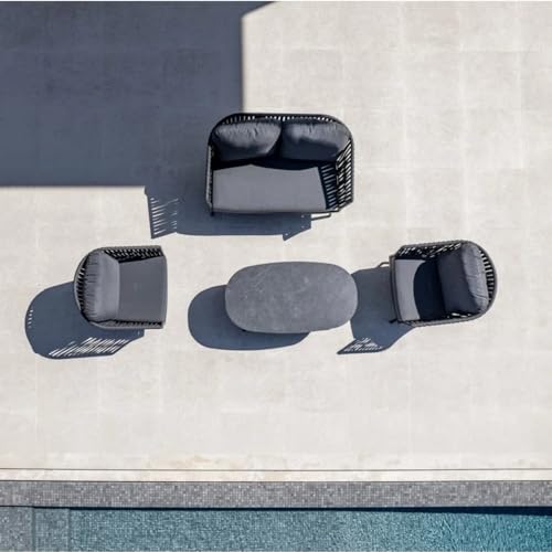 Image of Patio Furniture Set, 4 Pieces Porch Backyard Garden Outdoor Furniture Rope Sofa Set and Wooden Top Table Conversation Set in (Grey Color).