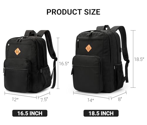 Image of ZORFIN 36L Black Backpack for College, and Travel: Water Resistant Bookbag