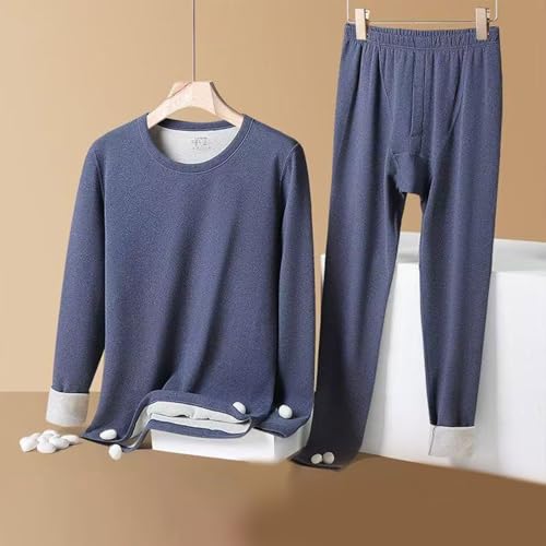 Men's Fleece Lined Round/V Neck Long Sleeve Top and Warm Pant Pajama Sleep 2 Piece Sets Comfy Loungewear2