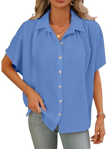 Image of GRECIILOOKS Oversized Shirt for Women | Shirt Top for Woman |Women's Color Block Button Down Blouse - Casual Loose Fit Short Sleeve Summer Shirt's Work, Vacation & Everyday Wear