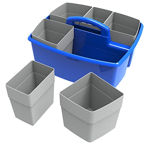 Image of Storex Large Classroom Caddy with Cups, 13 x 11 x 6.575 Inches, Blue, Case of 2 (00985U02C)