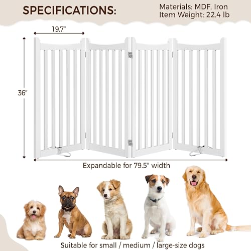 Image of Yaheetech 36in 4-Panel Wooden Freestanding Pet Gate for Indoor Stairs
