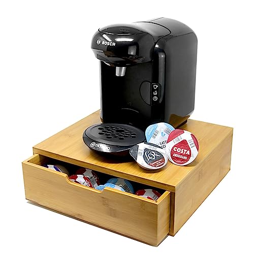 Bamboo 64 Coffee Pod Drawer | Tassimo Pod Compatible | Coffee Machine Stand | Pod Drawer Dispenser | Wooden Kitchen Storage for Coffee & Tea | M&W
