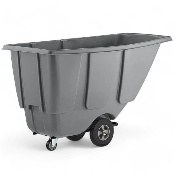 Industrial Gray 0.5 Cubic Heavy-Duty Tilt Truck – 300 lb Capacity, Durable Polyethylene, Easy Dumping & Transport, Ideal for Commercial Waste, Landscaping, and Facility Maintenance