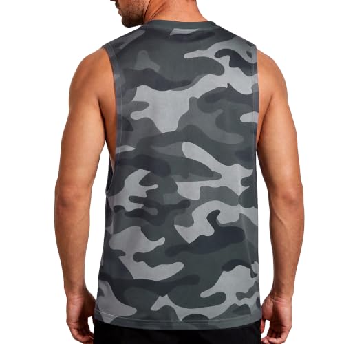 Crastimo Men's Sleeveless Tank Tops Mesh Gym Muscle T Shirts Breathable Flexible Fabric Moisture Wicking Loose Fit Athletic Bodybuilding Black — view 2