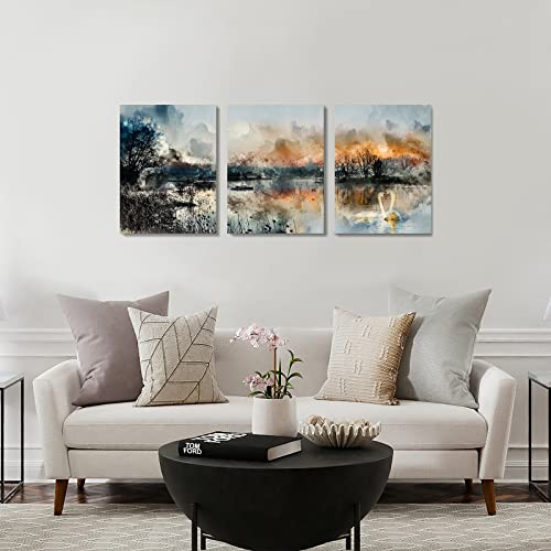 Barssetel Abstract Canvas Wall Art For Living Room, Modern Gray Black Watercolor Lake Landscape Forest Painting Artworks Picture For Bedroom Kitchen Office Home Wall Decorations #TOP4