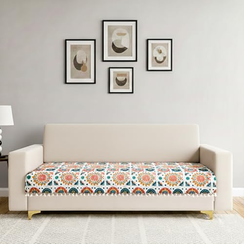 Image of Homerz Premium Printed Quilted Velvet Sofa Slip Cover Protector with Tassels, Sofa Mat, Exact Size, Antislip Cover (Mosaic, 1 Seater, Half)