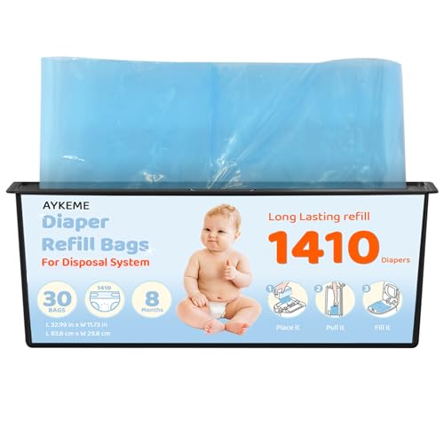 Image of Diaper Pail Refills Bags Compatible with Genie Easy Roll Signature & Platinum Diaper Pails | 7-Layer OdorLock Technology | Up to 10 Months Use,1 Pack(30 Bags)