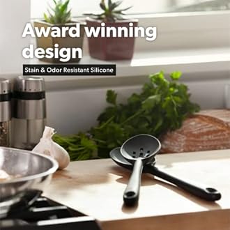 DI ORO Silicone Ladle & Spoons for Cooking – Large Kitchen Spoons for Mixing, Serving, & Stirring - Soup Ladle with Wide Bowl - High Heat Silicone Kitchen Utensils for Nonstick Cookware Safe (Black)