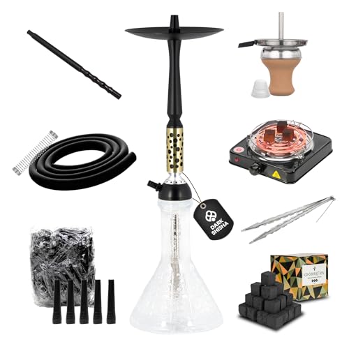 Chicha Dark Shisha Nova 60 cm + 1 kg Charbon Cocobration 26 mm + Allume-Charbon Électrique 1000W avec Panier + 100 Embouts Jetables Noirs | Set Complet Premium