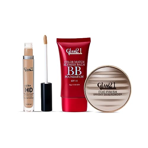 Image of Glam21 Perfect Finish Kit | Concealer, BB Foundation & Duo Finish Compact Powder | Face Makeup Combo | Smooth Natural Finish | Combo Pack of 3